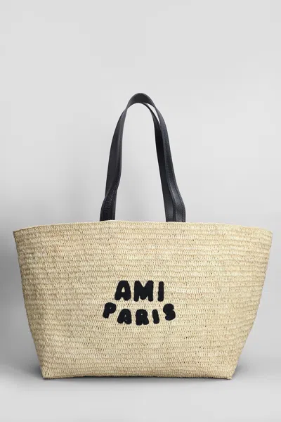 Ami Alexandre Mattiussi Tote In Beige Raffia