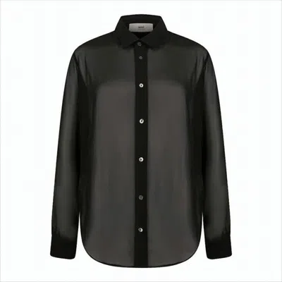 AMI ALEXANDRE MATTIUSSI TRANSLUCENT LONG-SLEEVED SHIRT WITH CLASSIC COLLAR