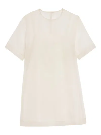 Ami Alexandre Mattiussi Sheer Silk Trapeze Mini Dress With Slip Blanc Creme In White