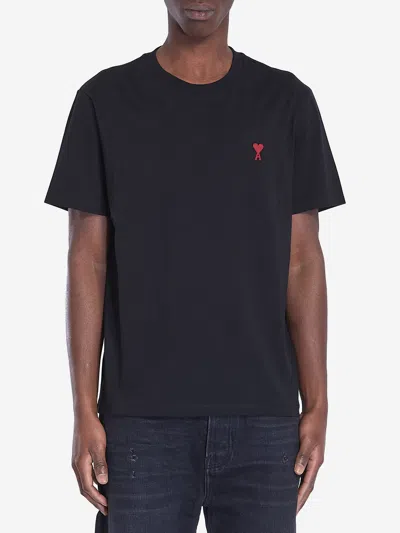 Ami Alexandre Mattiussi Ami Paris Men Black T-shirt With Ami De Coeur Embroidery On The Front In Cotton Man