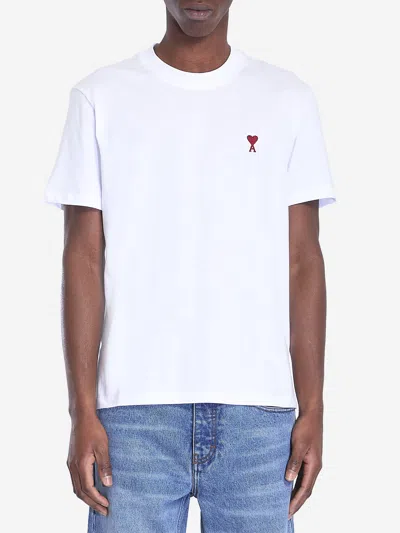Ami Alexandre Mattiussi Ami Paris Organic Cotton Mini Minimalist T-shirt With Heart Logo Embroidery In Bianco