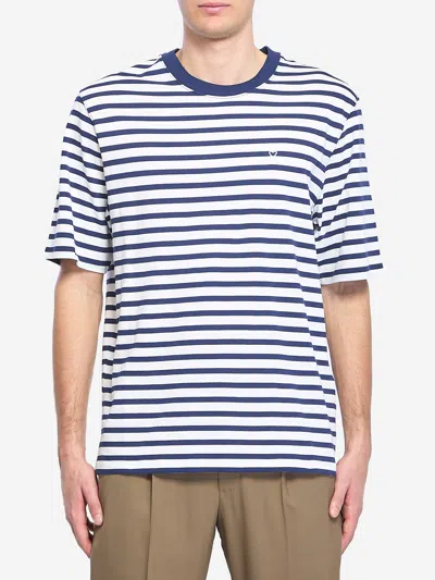 Ami Alexandre Mattiussi Ami Paris White And Blue Mariniere Boxy Fit Cotton T-shirt In Multi