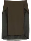 Ami Alexandre Mattiussi Tulle-panel Straight Skirt In Green