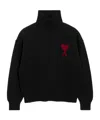 Ami Alexandre Mattiussi Ami Paris Funnel-neck Sweater With Heart Intarsia Design In Black