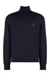Ami Alexandre Mattiussi Wool Sweater With Turtleneck And Ribbed Finish In Night Blue