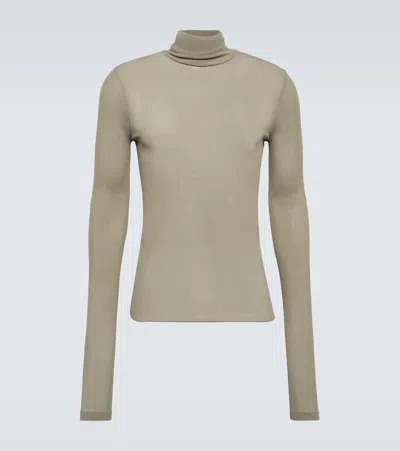 Ami Alexandre Mattiussi Turtleneck Ribbed-knit Top In Brown
