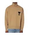 Ami Alexandre Mattiussi Wool Turtleneck Sweater With Ribbed Cuffs And Hem In Neutral