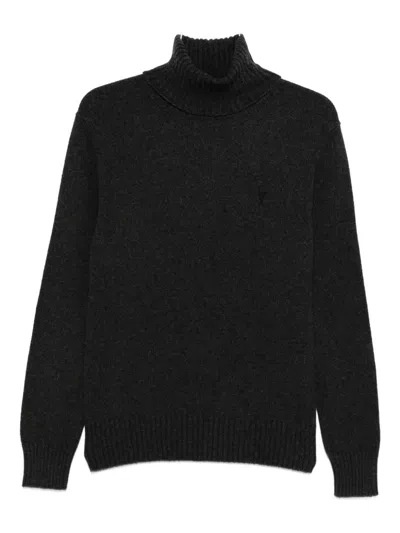 Ami Alexandre Mattiussi Ribbed Turtleneck Sweater Long Sleeves In Black