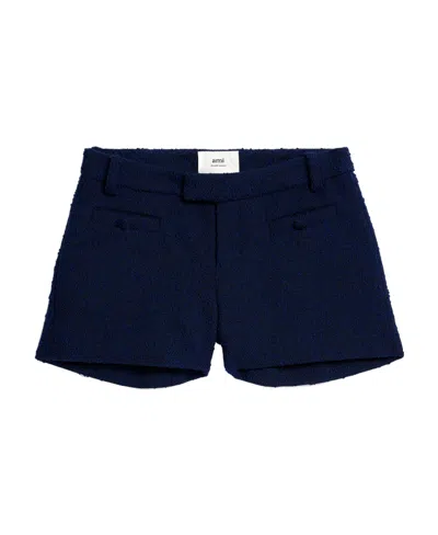 Ami Alexandre Mattiussi Tweed Tailored Shorts In Blue