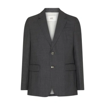 Ami Alexandre Mattiussi Two Buttons Jacket In Wool_viscose_canvas_heather_grey