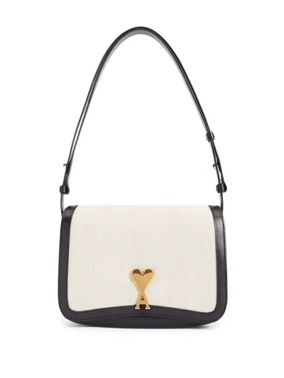 Ami Alexandre Mattiussi Small Paris Cotton Canvas Shoulder Bag In Black