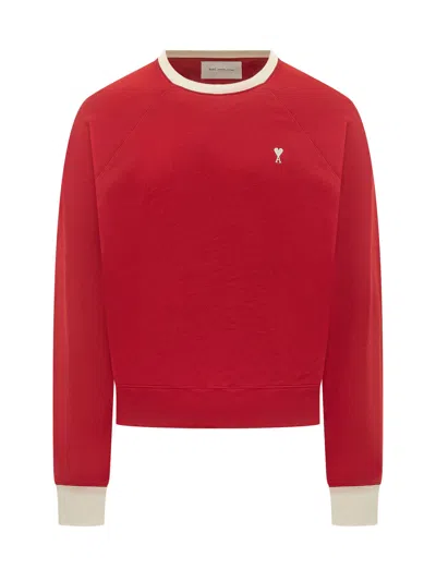 Ami Alexandre Mattiussi Two-tone Sweatshirt In Rouge Rubis