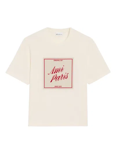 Ami Alexandre Mattiussi Boxy Fit Short Sleeves Teehisrt With Signature Print At Front In Neutral