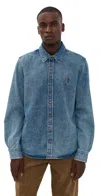 Ami Alexandre Mattiussi Classic Blue Denim Shirt With Structured Collar And Button-down Front In Blue