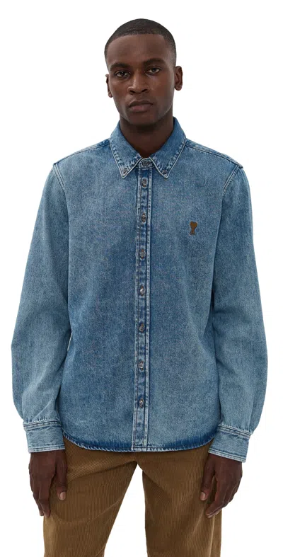 Ami Alexandre Mattiussi Ami Paris Ami De Coeur Denim Shirt In Blue
