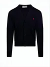 Ami Alexandre Mattiussi Merino Wool Round Neck Sweater With Heart Detail In Black