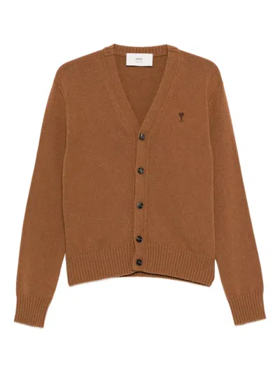Ami Alexandre Mattiussi Ami Paris Hazelnut-coloured Ami De Coeur Cardigan Men In Brown