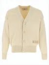 Ami Alexandre Mattiussi V-neck Button-down Cardigan With Textured Detailing In Neutral