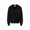 Ami Alexandre Mattiussi V-neck Button-down Wool Cardigan With Heart Embroidery In Black