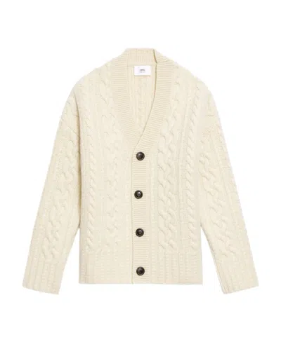 Ami Alexandre Mattiussi V-neck Cable Knit Cardigan In Metallic