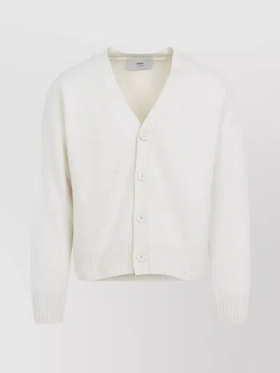 AMI ALEXANDRE MATTIUSSI V-NECK CARDIGAN WITH RIBBED CUFFS AND HEM