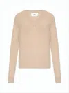 Ami Alexandre Mattiussi V-neck Cashmere Blend Sweater With Ribbed Details In Neutral