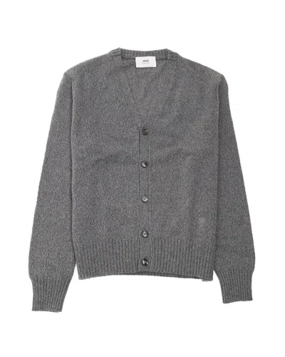 Ami Alexandre Mattiussi V-neck Cashmere Cardigan With Tonal Logo Embroidery In Gray