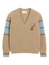 Ami Alexandre Mattiussi V-neck Cashmere Sweater With Embroidered Heart Detail In Brown