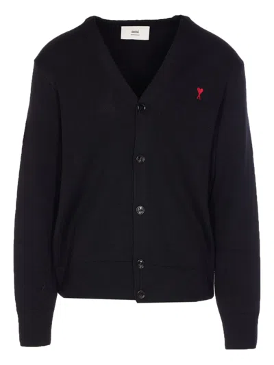 Ami Alexandre Mattiussi Ami Classic V-neck Cardigan With Button-down Front In Black