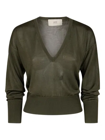 Ami Alexandre Mattiussi V-neck Jumper In Green