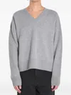 Ami Alexandre Mattiussi Ami V-neck Ribbed Sweater With Embroidered Logo In Gray