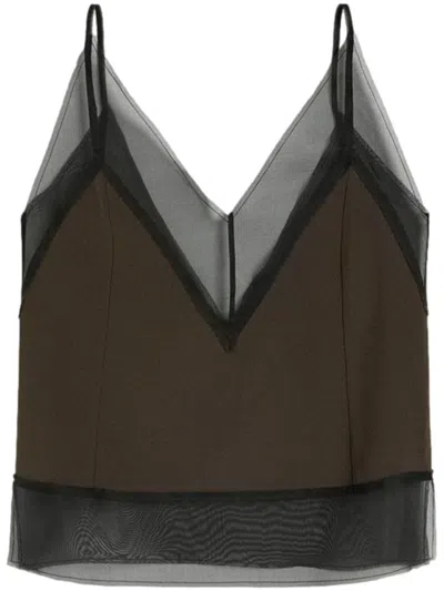 Ami Alexandre Mattiussi Top With Thin Straps Brown In Dark Coffee/  Black