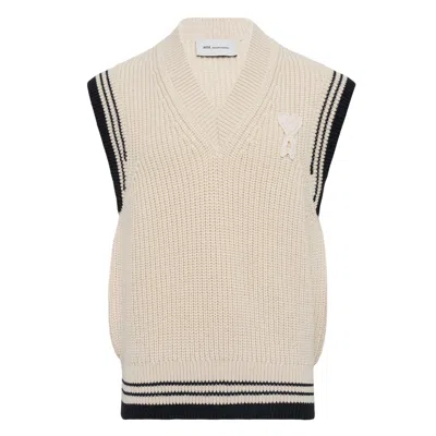Ami Alexandre Mattiussi Ami Paris Ribbed Wool Sleeveless Ami De Coeur Sweater In Neutral