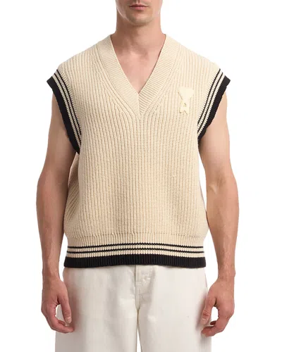 Ami Alexandre Mattiussi Ami Paris Ribbed Wool Sleeveless Ami De Coeur Sweater In Neutral