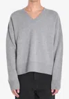 Ami Alexandre Mattiussi Ami V-neck Ribbed Sweater With Embroidered Logo In Gray