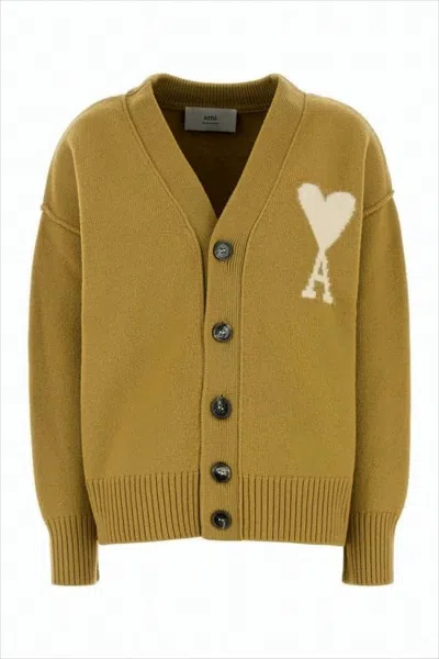 Ami Alexandre Mattiussi V-neck Wool Cardigan With Button-down Front In Green