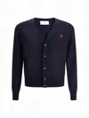 Ami Alexandre Mattiussi V-neck Wool Cardigan With Embroidered Heart Detail In Blue