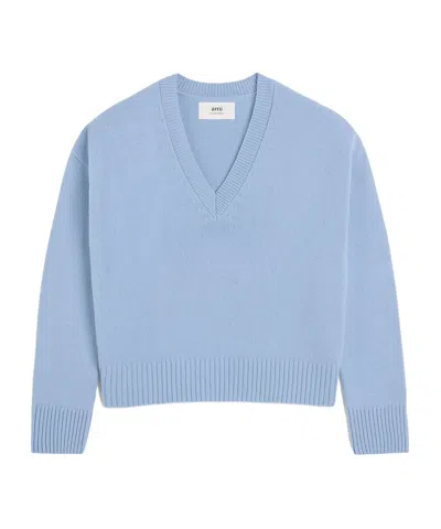 Ami Alexandre Mattiussi V-neck Wool Cashmere Sweater In Blue
