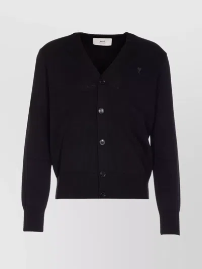 AMI ALEXANDRE MATTIUSSI V-NECKLINE CARDIGAN WITH RIBBED CUFFS AND HEM
