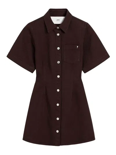 Ami Alexandre Mattiussi Ami Paris Short-sleeve Shirt Dress In Purple