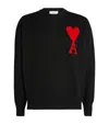 Ami Alexandre Mattiussi Ami Paris Wool Sweater With Heart Intarsia Design In Black