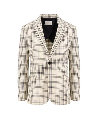 AMI ALEXANDRE MATTIUSSI VIRGIN WOOL BLAZER WITH MADRAS MOTIF