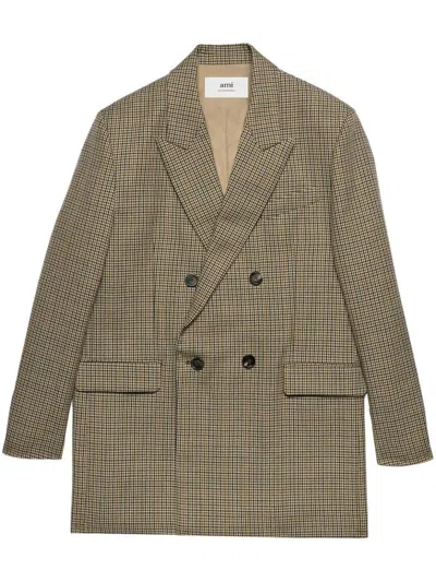 Ami Alexandre Mattiussi Virgin Wool Blazer With Pied De Poule Motif In Green