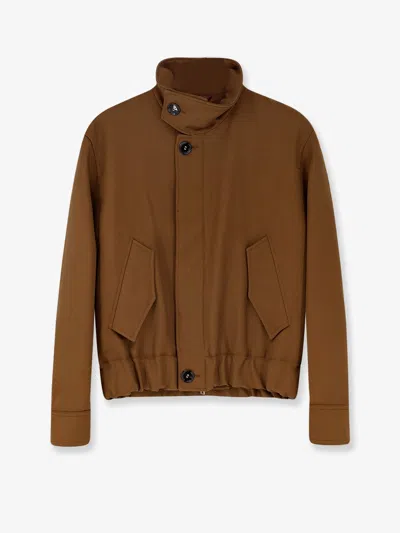 Ami Alexandre Mattiussi Wool Bomber Jacket Featuring High Collar In Brown