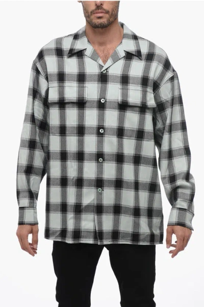 Ami Alexandre Mattiussi Virgin Wool Bowling Shirt With Tartan Pattern In Black