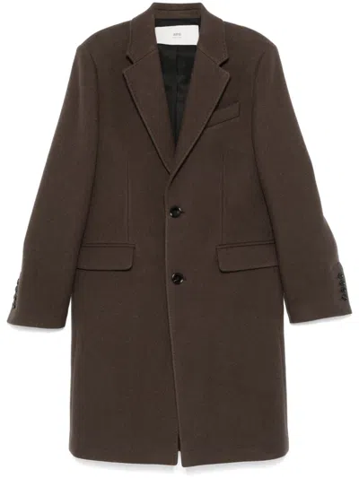 Ami Alexandre Mattiussi Single Breasted Wool Coat In Dark Coffee