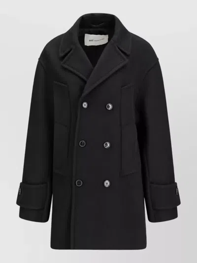 Ami Alexandre Mattiussi Virgin Wool Double-breasted Short Caban Coat In Black