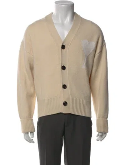 Pre-owned Ami Alexandre Mattiussi Virgin Wool Graphic Print Cardigan In Neutral