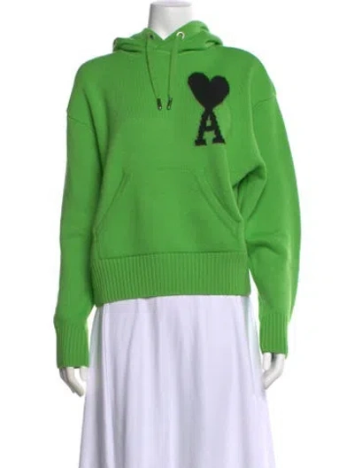 Pre-owned Ami Alexandre Mattiussi Virgin Wool Graphic Print Sweater In Green