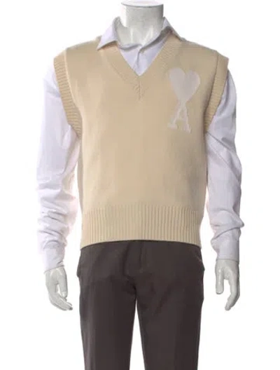 Pre-owned Ami Alexandre Mattiussi Virgin Wool Graphic Print Sweater Vest In Neutral